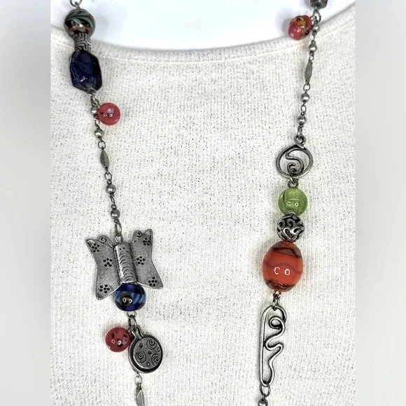 CHICO’S 21 Inch Long Multicolor Stones Beads Burnished Silver Necklace - Picture 7 of 9